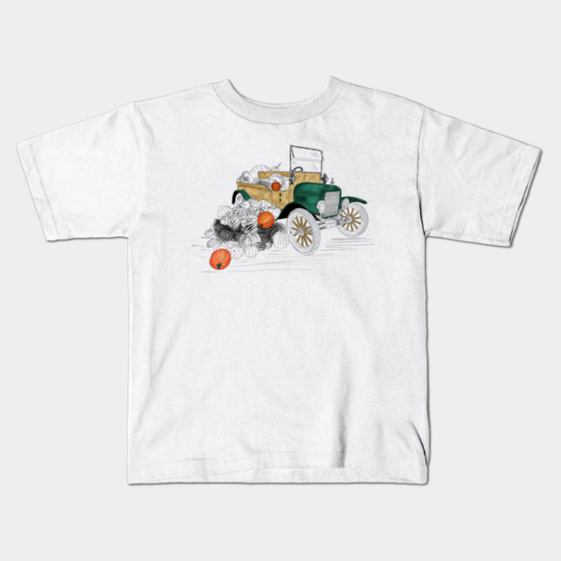 Vintage Car Pumpkin Harvest Kids T-Shirt by H. R. Sinclair