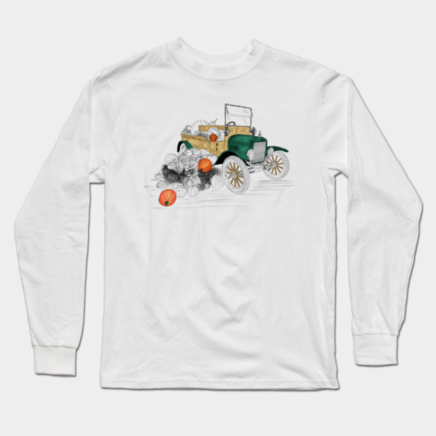 Vintage Car Pumpkin Harvest Long Sleeve T-Shirt by H. R. Sinclair