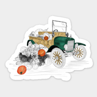 Vintage Car Pumpkin Harvest Sticker