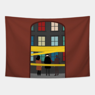 Only Murders In The Building Season 1 Fan Art, Caution Tape & Colored Windows Tapestry