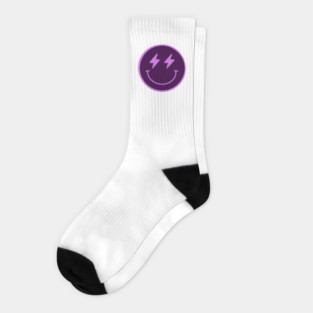 Lightning Smiley Face Neon Purple Socks