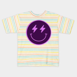 Lightning Smiley Face Neon Purple Kids T-Shirt