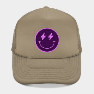 Lightning Smiley Face Neon Purple Hat
