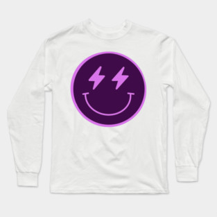 Lightning Smiley Face Neon Purple Long Sleeve T-Shirt