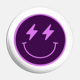 Lightning Smiley Face Neon Purple Pin