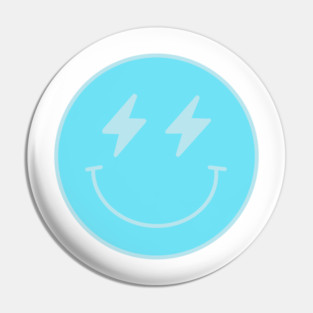 Lightning Bolt Smiley Face Preppy Blue Pin