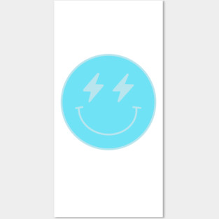 Lightning Bolt Smiley Face Preppy Blue Posters and Art