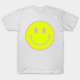Neon Yellow and Pink Aesthetic Smiley Face T-Shirt