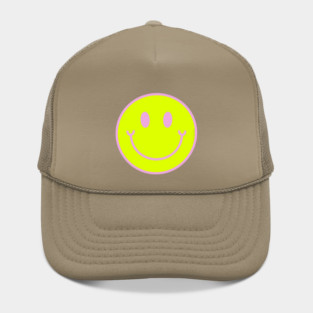 Neon Yellow and Pink Aesthetic Smiley Face Hat