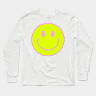 Neon Yellow and Pink Aesthetic Smiley Face Long Sleeve T-Shirt