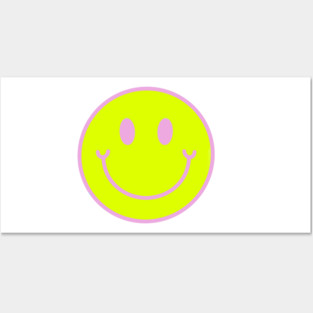 Neon Yellow and Pink Aesthetic Smiley Face Posters and Art