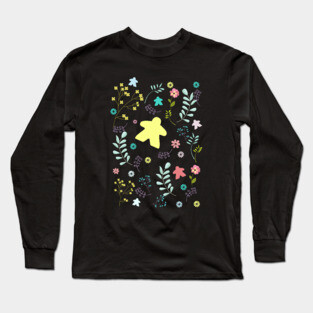 Meeple and Flowers for Board Game Addicts Long Sleeve T-Shirt