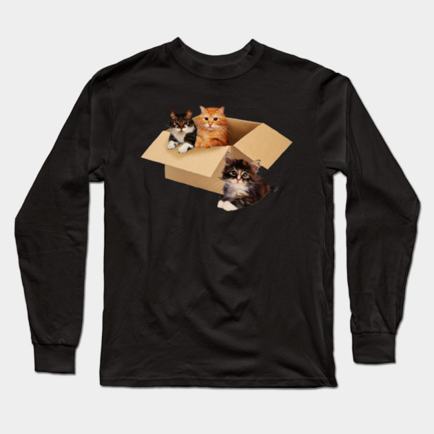 Cute Cats inside Box, Love cats Kittens Long Sleeve T-Shirt by logiamerch