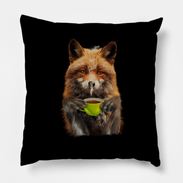 Fox Drinking Coffee, Love Foxes Pillow by logiamerch
