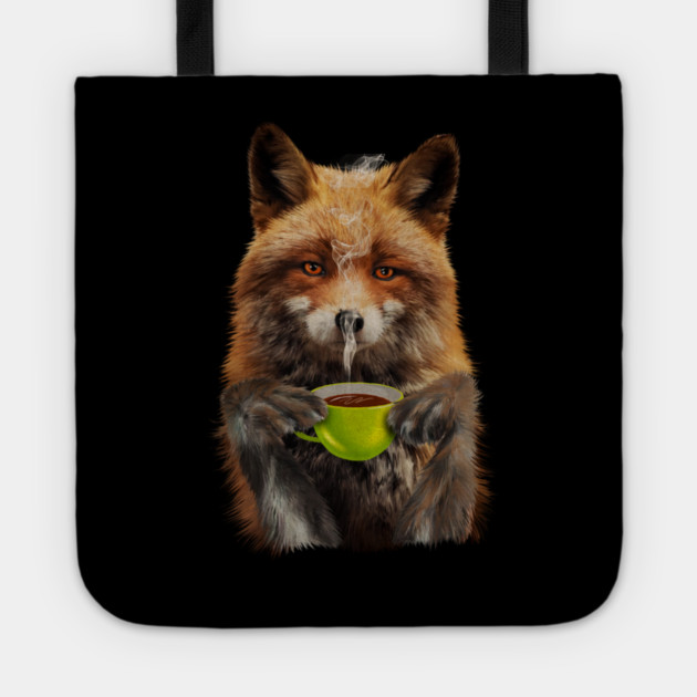 Fox Drinking Coffee, Love Foxes Tote by logiamerch