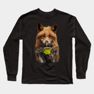 Fox Drinking Coffee, Love Foxes Long Sleeve T-Shirt
