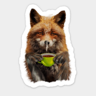 Fox Drinking Coffee, Love Foxes Sticker