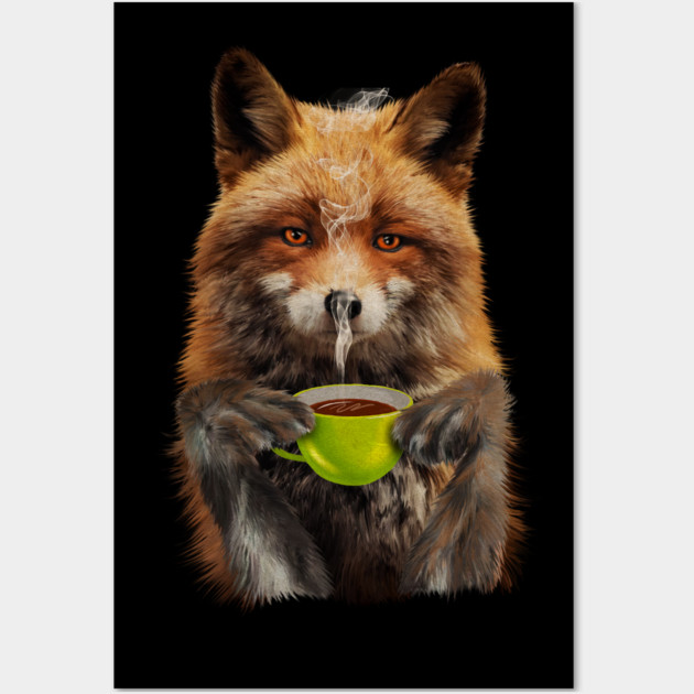 Fox Drinking Coffee, Love Foxes Wall Art by logiamerch