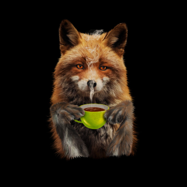 Fox Drinking Coffee, Love Foxes by logiamerch