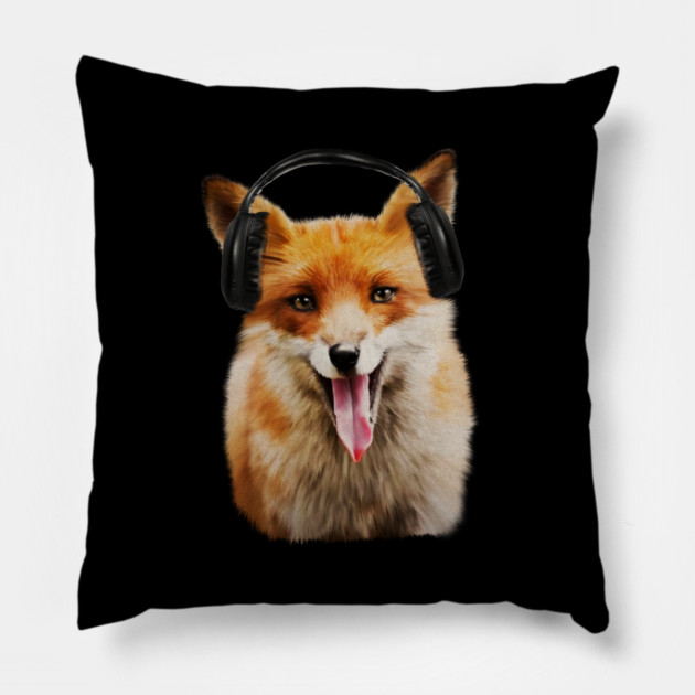 Fox listening to Music, Love Foxes Pillow by logiamerch