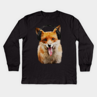 Fox listening to Music, Love Foxes Kids Long Sleeve T-Shirt