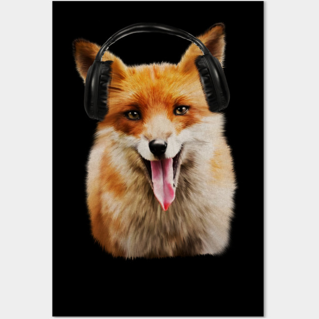 Fox listening to Music, Love Foxes Wall Art by logiamerch