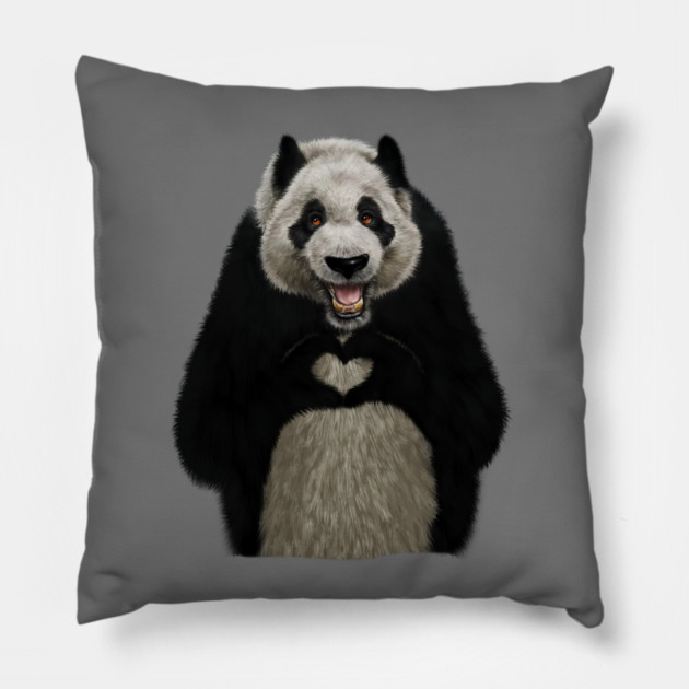 Panda Bea making heart Gesture, Love Pandas Pillow by logiamerch
