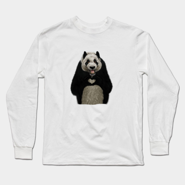 Panda Bea making heart Gesture, Love Pandas Long Sleeve T-Shirt by logiamerch