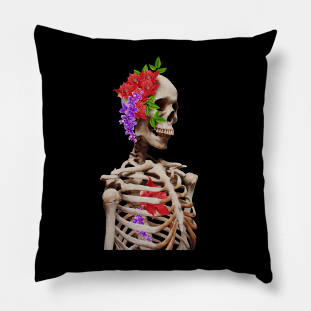Skeleton with flowers Pillow by logiamerch