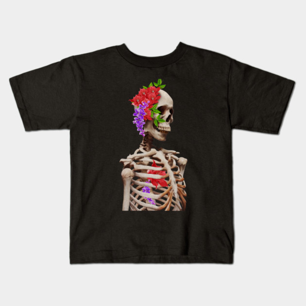 Skeleton with flowers Kids T-Shirt by logiamerch