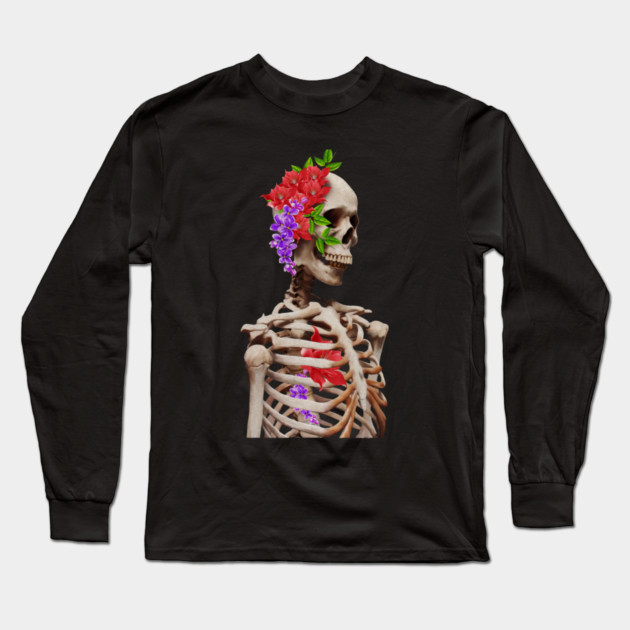 Skeleton with flowers Long Sleeve T-Shirt by logiamerch