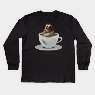 Sloth inside Coffee Mug, Funny Sloth Lover Kids Long Sleeve T-Shirt