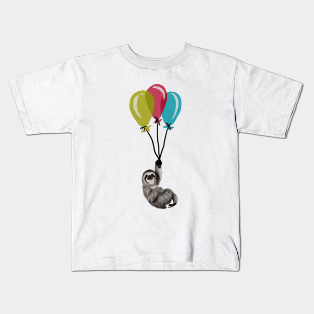 Sloth floating with balloons, Love Sloths Kids T-Shirt by logiamerch