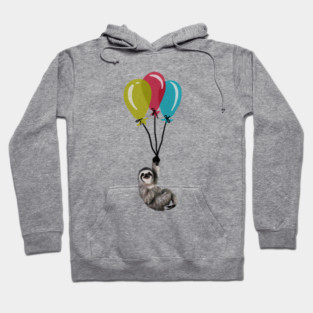 Sloth floating with balloons, Love Sloths Hoodie