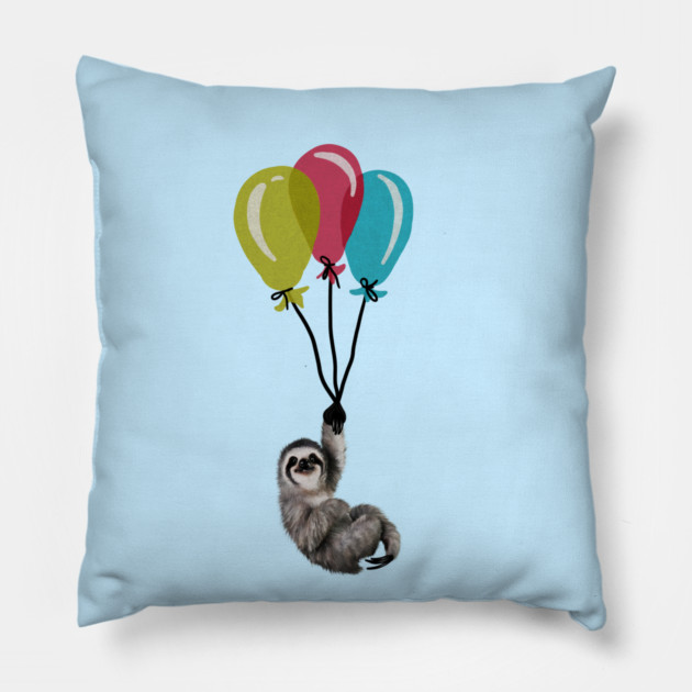 Sloth floating with balloons, Love Sloths Pillow by logiamerch