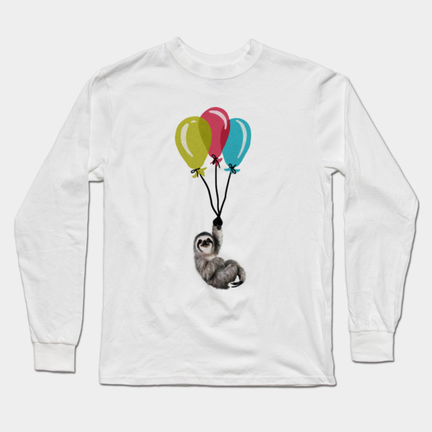 Sloth floating with balloons, Love Sloths Long Sleeve T-Shirt by logiamerch