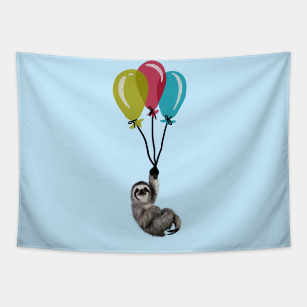Sloth floating with balloons, Love Sloths Tapestry by logiamerch