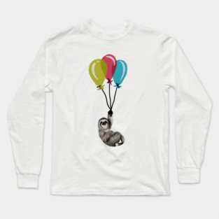 Sloth floating with balloons, Love Sloths Long Sleeve T-Shirt