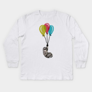 Sloth floating with balloons, Love Sloths Kids Long Sleeve T-Shirt