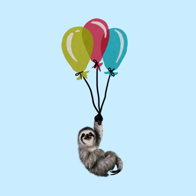 Sloth floating with balloons, Love Sloths by logiamerch
