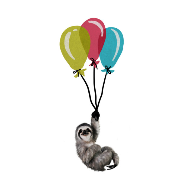 Sloth floating with balloons, Love Sloths by logiamerch