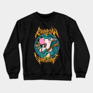 Rainbow and Sunshine - Cute Metal Band Unicorn Crewneck Sweatshirt