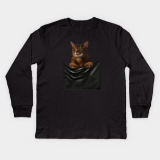 Abyssinian cat, Cat insde pocket, Cat Lover Kids Long Sleeve T-Shirt