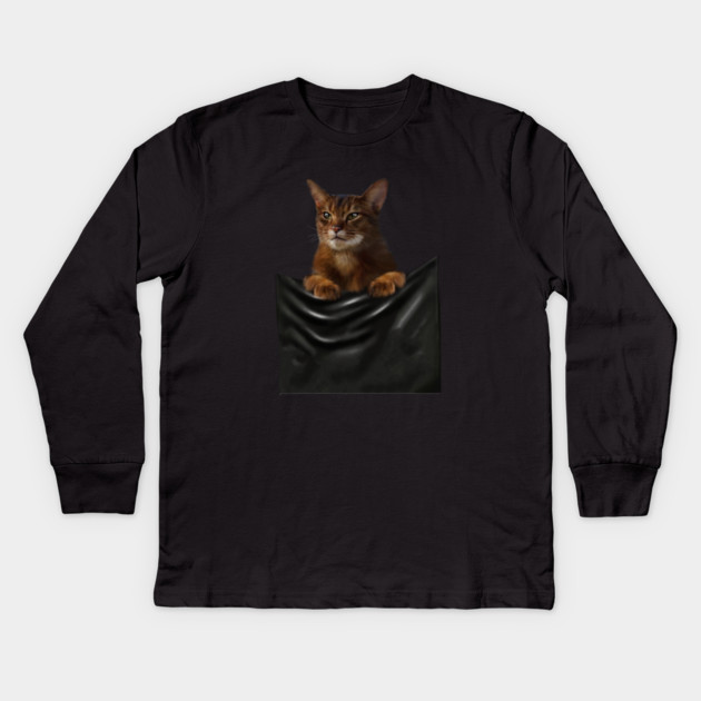 Abyssinian cat, Cat insde pocket, Cat Lover Kids Long Sleeve T-Shirt by logiamerch