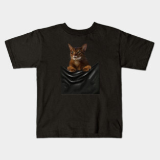 Abyssinian cat, Cat insde pocket, Cat Lover Kids T-Shirt
