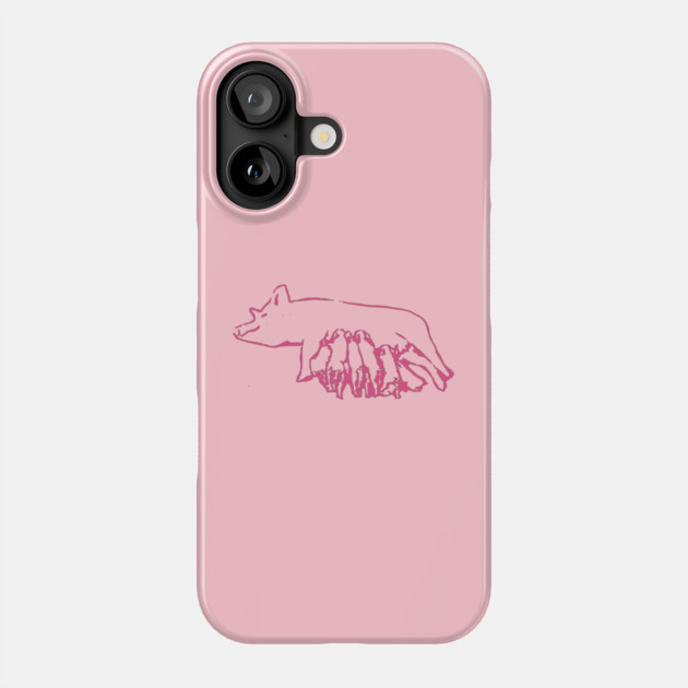 Nursing Pig with Piglets – Minimal Farm Sketch Phone Case by DonWillisJrArt