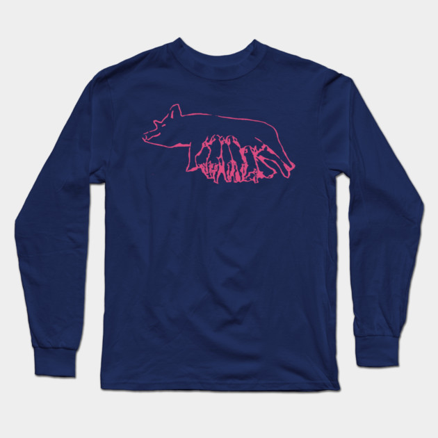 Nursing Pig with Piglets – Minimal Farm Sketch Long Sleeve T-Shirt by DonWillisJrArt