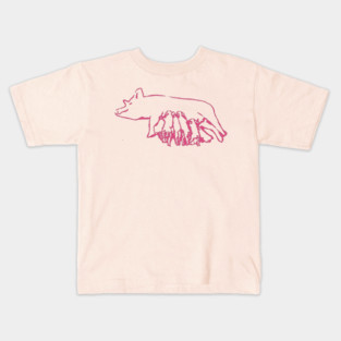 Nursing Pig with Piglets – Minimal Farm Sketch Kids T-Shirt