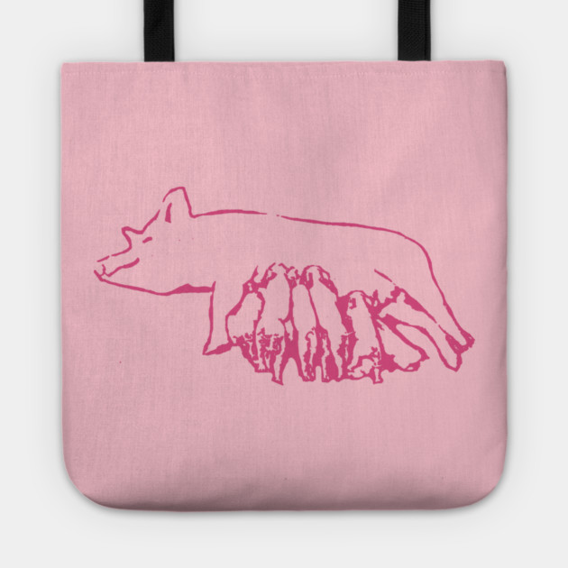 Nursing Pig with Piglets – Minimal Farm Sketch Tote by DonWillisJrArt