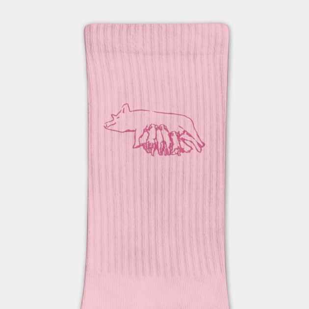 Nursing Pig with Piglets – Minimal Farm Sketch by DonWillisJrArt